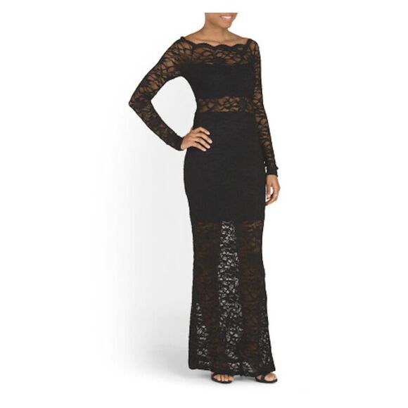 JUMP Dresses & Skirts - JUMP Womens Sheath Full-Length Dress Black Long Sleeve Cocktail Juniors 7\8